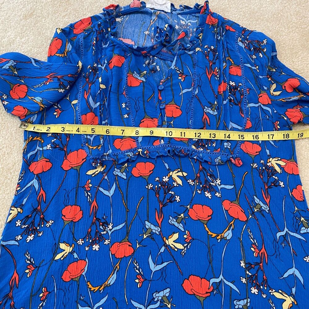 For the Republic Women's Size S Blue Ruffle Floral Long Sleeve Blouse V-Neck EUC - Picture 4 of 6